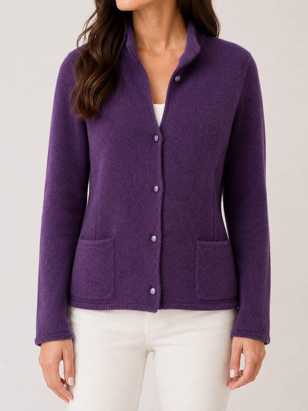 Eileen Fisher Purple Wool Cashmere Sweater Jacket Petite Small Button Down